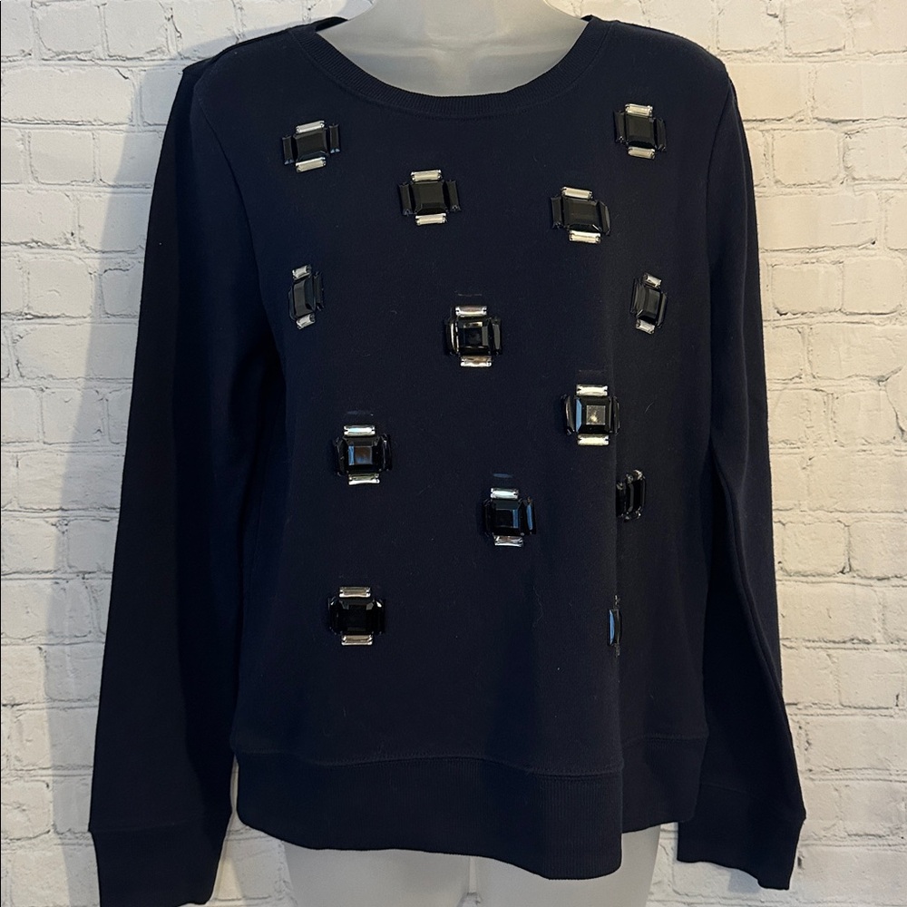 LOFT Classic Navy Jeweled French Terry Top